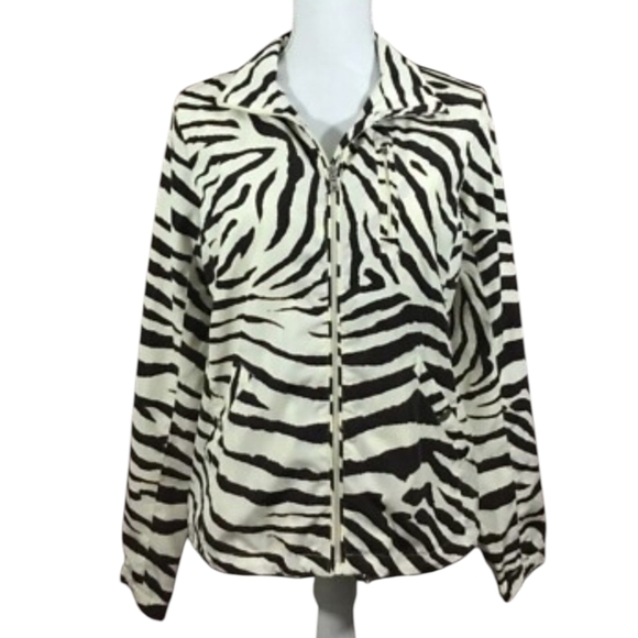 Lauren Ralph Lauren Zip Up Windbreaker Jacket Brown Zebra Animal Print NWT Sz XL - Picture 1 of 13